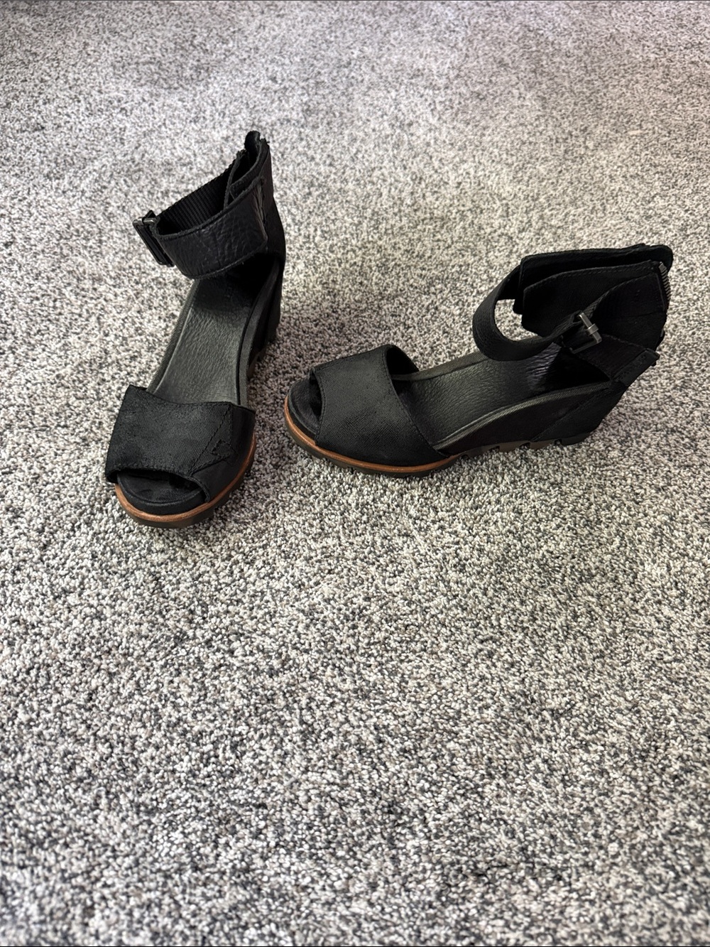 Sorel Black Open-Toe Ankle-Strap Wedge Sandals